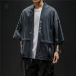 Veste Kimono Noir en Lin pour homme