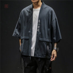 Veste Kimono Noir en Lin pour homme