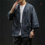 Veste kimono homme en lin, couleur noire élégante