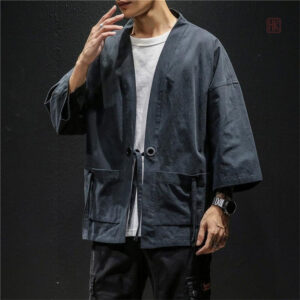 Veste kimono homme en lin, couleur noire élégante