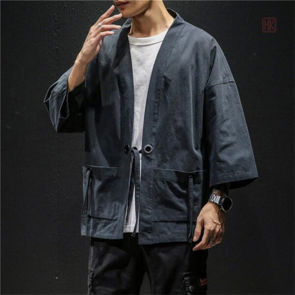 Veste kimono homme en lin, couleur noire élégante