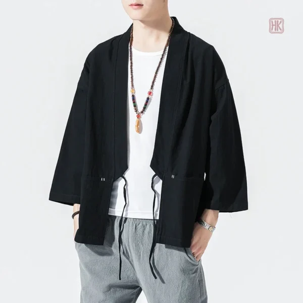 veste-kimono-noire-classique-1 Veste Kimono Noire Classique pour homme