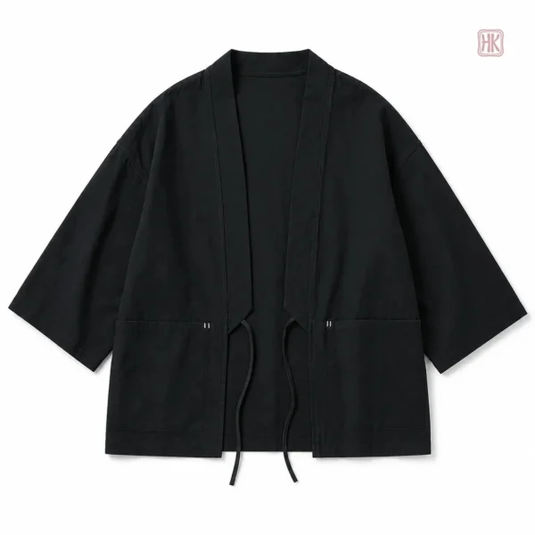 Veste légère style kimono en noir pour homme