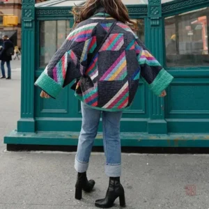Veste Kimono Rembourrée à Motifs Géométriques pour femme