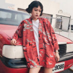 Veste kimono rouge pour femme élégante