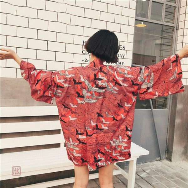 Veste légère style kimono, couleur rouge vif