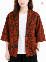 Veste kimono femme avec motif rouge et noir