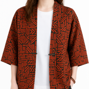 Veste kimono femme avec motif rouge et noir