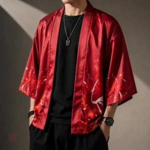 Veste Kimono Rouge Homme
