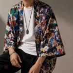 Veste kimono satin homme à manches longues