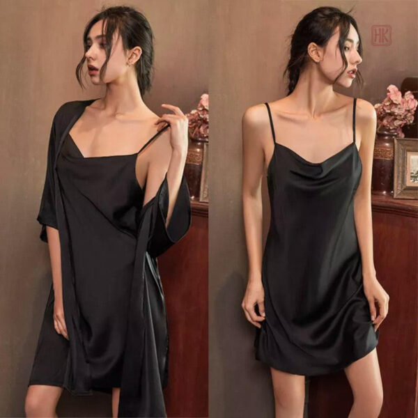 Veste légère en satin, style kimono noir