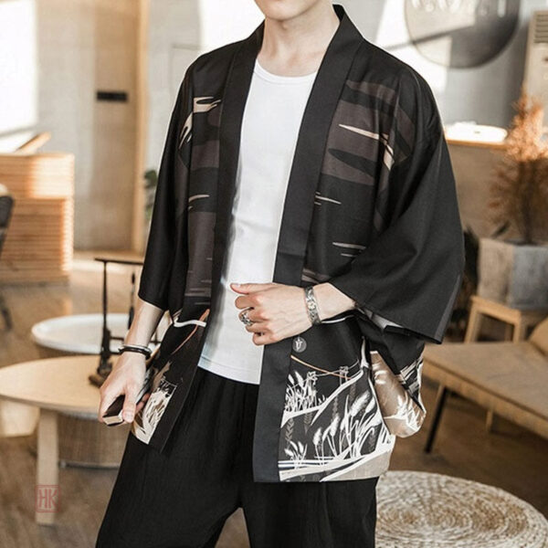 Kimono homme en satin avec motif loup