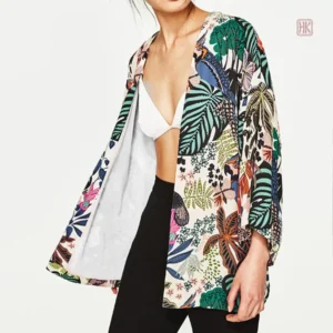 Veste Kimono Femme Tropicale en tissu léger