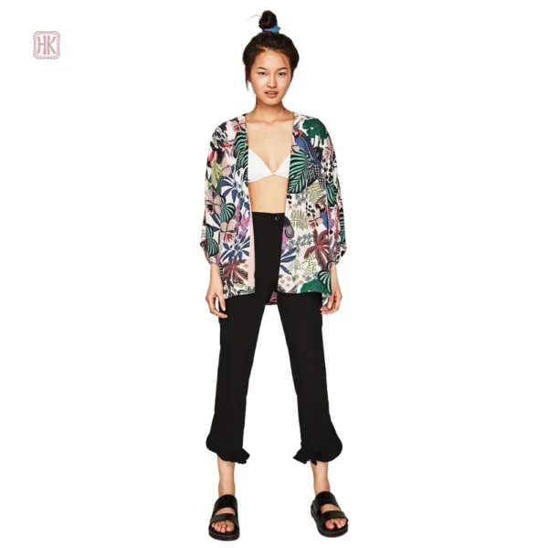 Veste Kimono à imprimé floral tropical