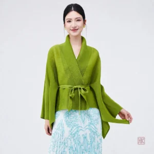 Veste Kimono Évasée Verte Asymétrique pour Femme