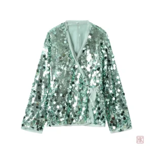 Kimono scintillant vert avec paillettes