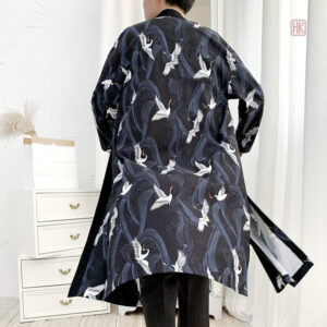 Veste Kimono Homme à motifs de grues blanches