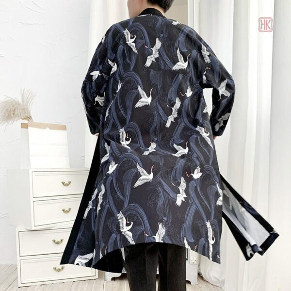 Veste Kimono Homme à motifs de grues blanches