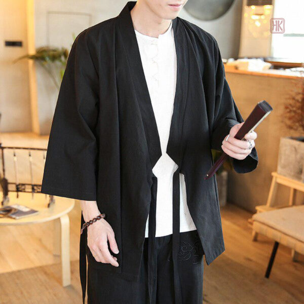veste-longue-kimono-noir-1 Veste kimono longue noire pour homme
