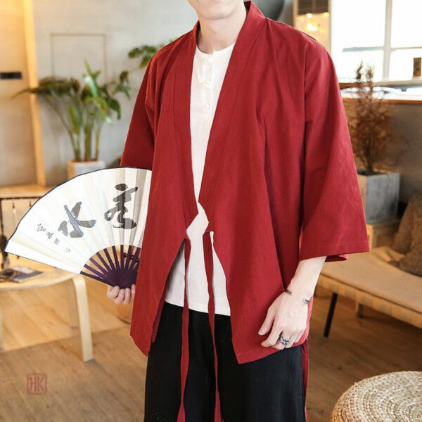 Veste longue de style kimono en rouge