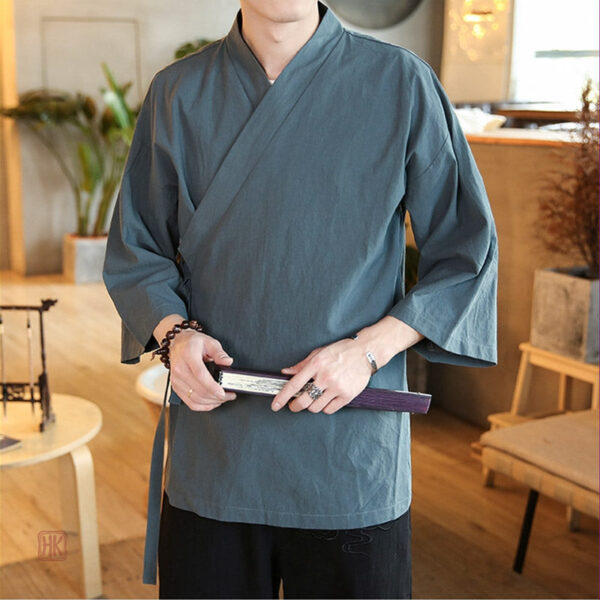 Veste kimono homme, modèle long en vert, parfait pour la saison