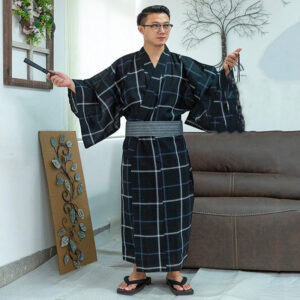 Yukata à carreaux pour homme, style pyjama kimono