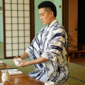 Yukata long blanc pour homme, style traditionnel japonais
