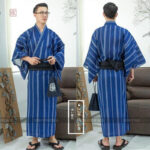 Yukata bleu à rayures pour homme