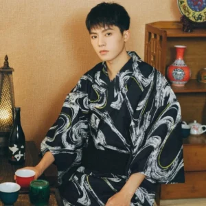 Yukata japonais pour homme, vêtement traditionnel élégant